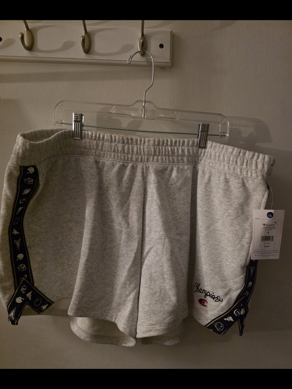 Champion Light Gray Athletic Shorts with Navy Trim